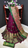 Magenta color soft lichi silk Weaving Jacquard work saree
