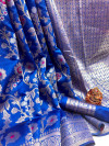 Blue color soft banarasi silk saree with golden zari weaving work