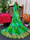 Green color soft georgette saree with printed and foil embroidery work