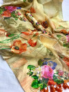 Yellow color linen silk digital printed saree