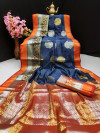 Navy blue color banarasi crystal silk weaving saree