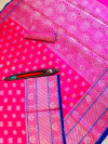 Pink color lichi silk saree with silver zari work