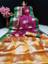 Magenta color banarasi crystal silk weaving saree