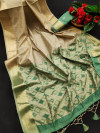 Cream with green pallu matka silk weaving saree
