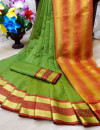 Green color cotton silk saree with jacquard weaving border