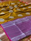 mustrad yellow color lichi silk weaving saree