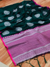 Green color lichi silk weaving saree