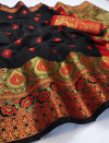 Black color soft lichi silk Weaving Jequard work saree