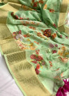 Green color linen silk digital printed saree