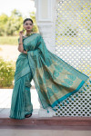 Rama green color soft kanchipuram silk saree with zari border