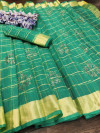 Green color doriya saree with zari woven border