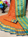 Orange color cotton silk saree with jacquard weaving border