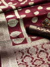 Maroon color soft banarasi silk saree with zari weaving rich pallu