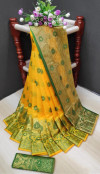 Yellow color soft lichi silk Weaving Jacquard work saree
