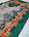 Green color soft linen cotton saree with kalamkari digital print