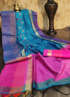 Firoji color raw silk saree with embroidered cut work