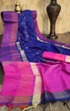Navy blue color raw silk saree with embroidered cut work