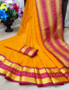 Yellow color cotton silk saree with jacquard weaving border