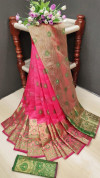 Gajari color soft lichi silk Weaving Jacquard work saree