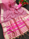 Pink color banglori silk weaving saree with zari border