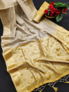 Cream with yellow pallu matka silk weaving saree
