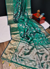 Rama green color mysore silk saree with zari weaving work