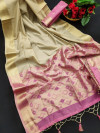 Cream with pink pallu matka silk weaving saree
