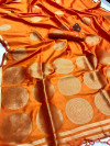 Orange color lichi silk saree with golden zari work