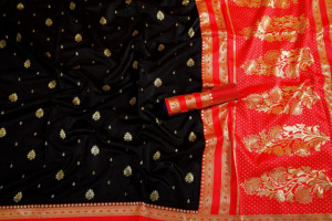 Black color soft banarasi silk saree