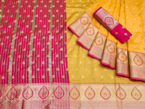 Yellow color soft banarasi silk jacquard weaving saree