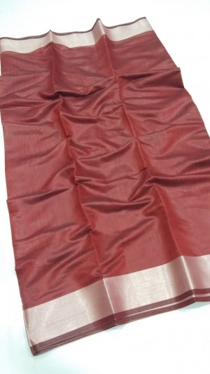 Maroon color soft linen silk saree
