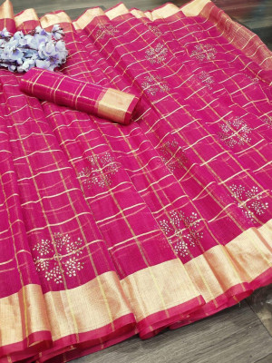 Pink color doriya saree with zari woven border