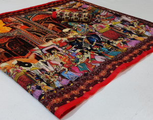 Multi color soft linen cotton saree with kalamkari digital print