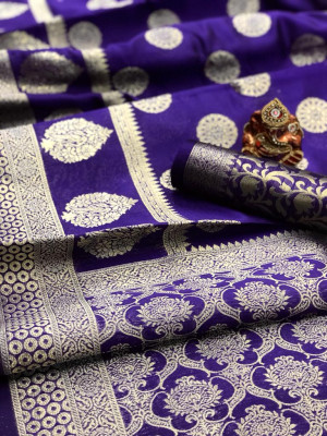 Violet color soft banarasi silk saree with zari weaving rich pallu