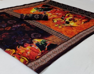 Multi color soft linen cotton saree with kalamkari digital print