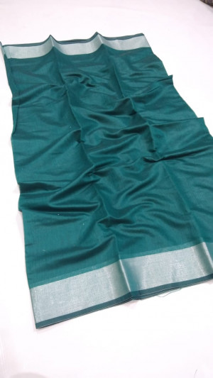 Rama green color soft linen silk saree