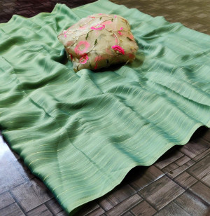 Green color panchuri zari chiffon saree