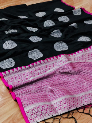 Black color lichi silk weaving saree
