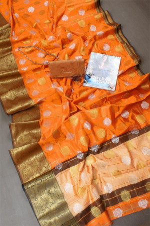 Orange color soft cotton silk saree with zari weaving work
