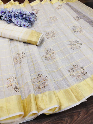 White color doriya saree with zari woven border