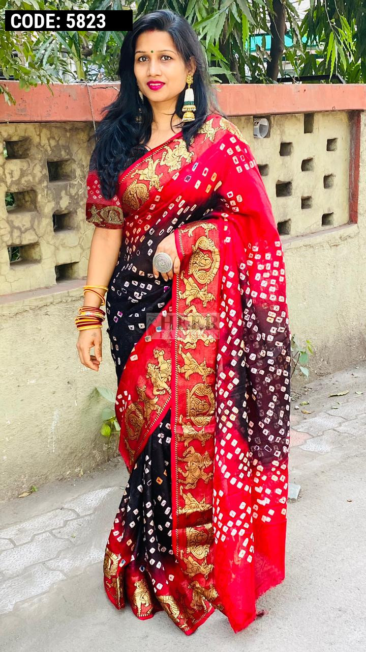 Black color hand bandhej bandhani saree