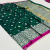 Green color banarasi silk saree with silver zari weaving work