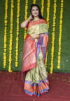 Green color kanchipuram silk saree with zari work