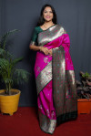 Pink color paithani silk saree with golden zari work