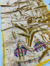 Light yellow color soft kanchipuram silk saree with zari weaving work