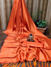 Orange color soft silk saree with zari weaving work
