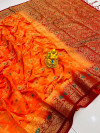Orange color balatan silk saree with zari weaving work