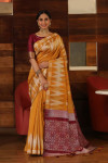 Yellow color tussar silk weaving saree with temple woven border