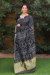 Black color pure bandhej silk saree with zari weaving work