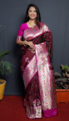 Brown color paithani silk saree with golden zari work